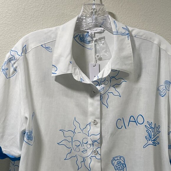 JANE & DELANCEY (NWT) "Ciao" Short Sleeve Button Down RicRac Blouse, Wht/Blu - M - Picture 4 of 9